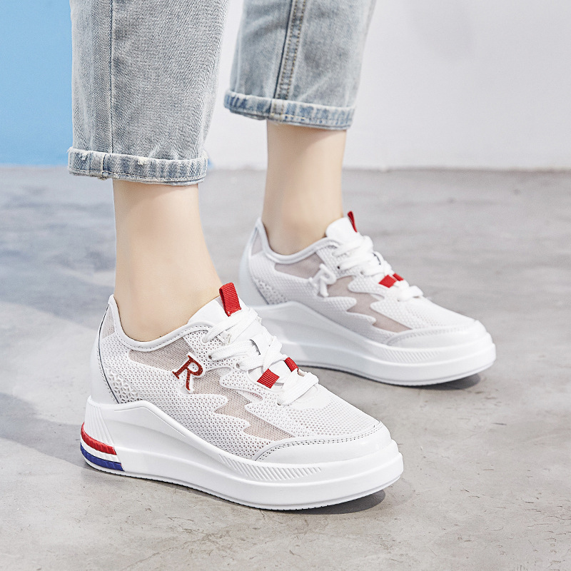 2024 Spring/Summer New with Mesh Breathable Small White Shoes, Female Hollow Inner Height, Casual and Versatile Sports Shoes