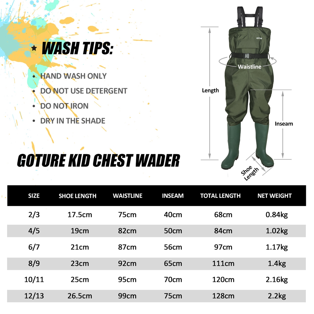 Goture Kid Fishing Waders 100% Waterproof Chest Fishing Pants 2-9 Years Old Children Wader Girl Boys Fishing Suit with Boot