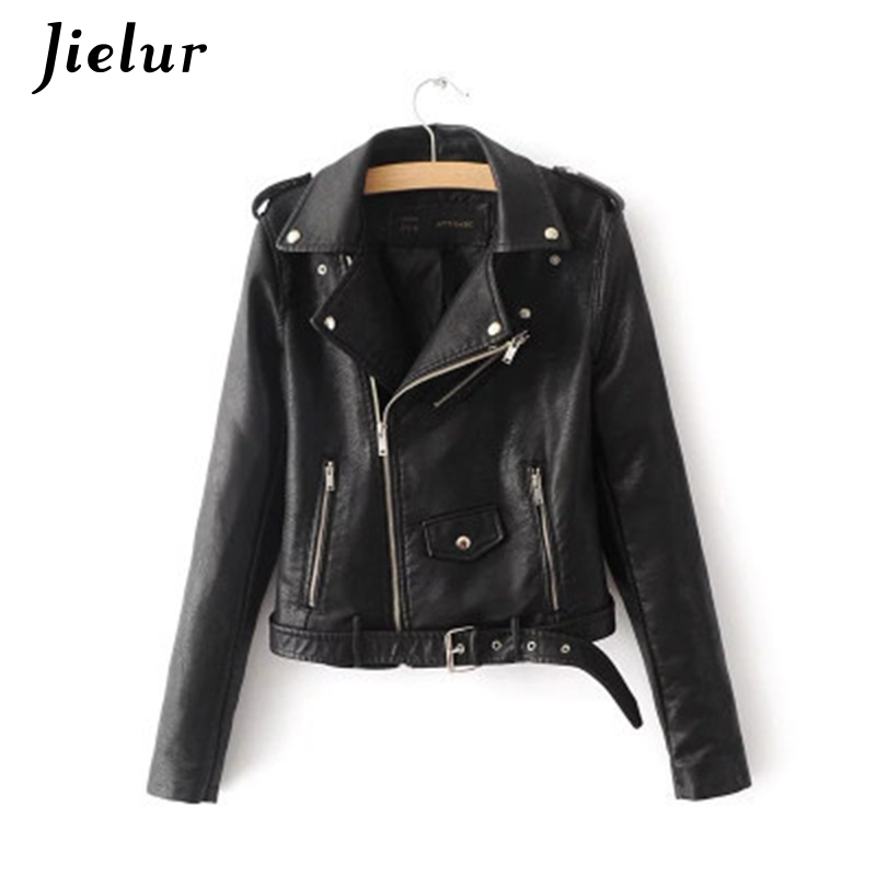 Jielur Autumn Winter Leather Jacket Women Black Zipper Short Coat Slim Korean PU Kpop Leather Clothing Mujer Coat 2021 New S-XL