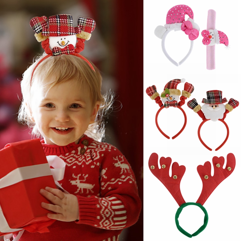 Christmas Headband Santa Claus Snowman Elk Antlers Headband 2024 Noel Navidad Hair Accessories Xmas Party Props Decor Kids Gifts