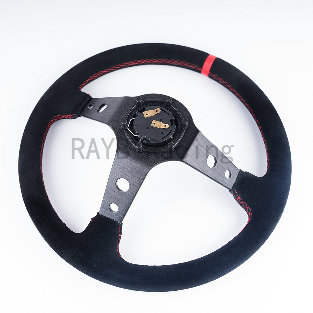 Universal 14 Inch 350mm Suede/PVC/PU Car Racing Steering Wheels Deep Corn Drifting Sport Steering Wheel Horn Button