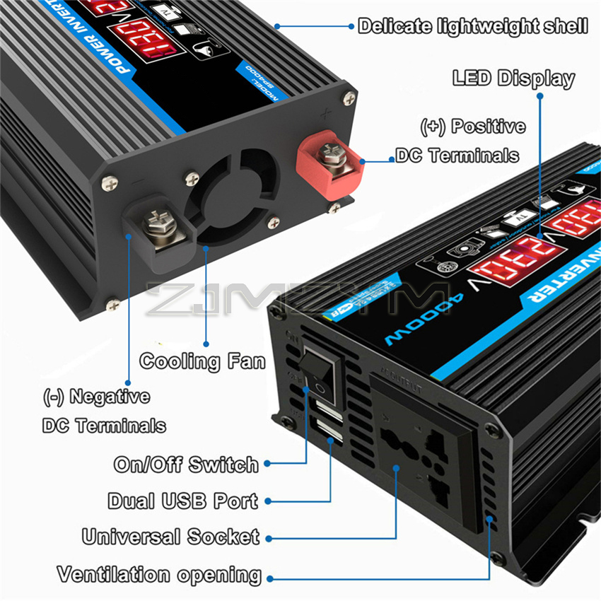 Car Power Pure Sine Wave Inverter DC 12V To AC 220/110V Peak 4000W Car Sine Wave Converter Dual USB Converte With LED Display