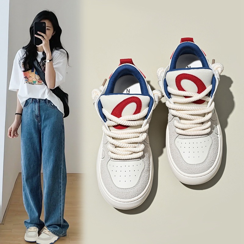 Ddmysports China Chic Style Bread Women New White Ins Fashionable Thick Soled Board For Students Skateboard Shoes OUTDOOR
