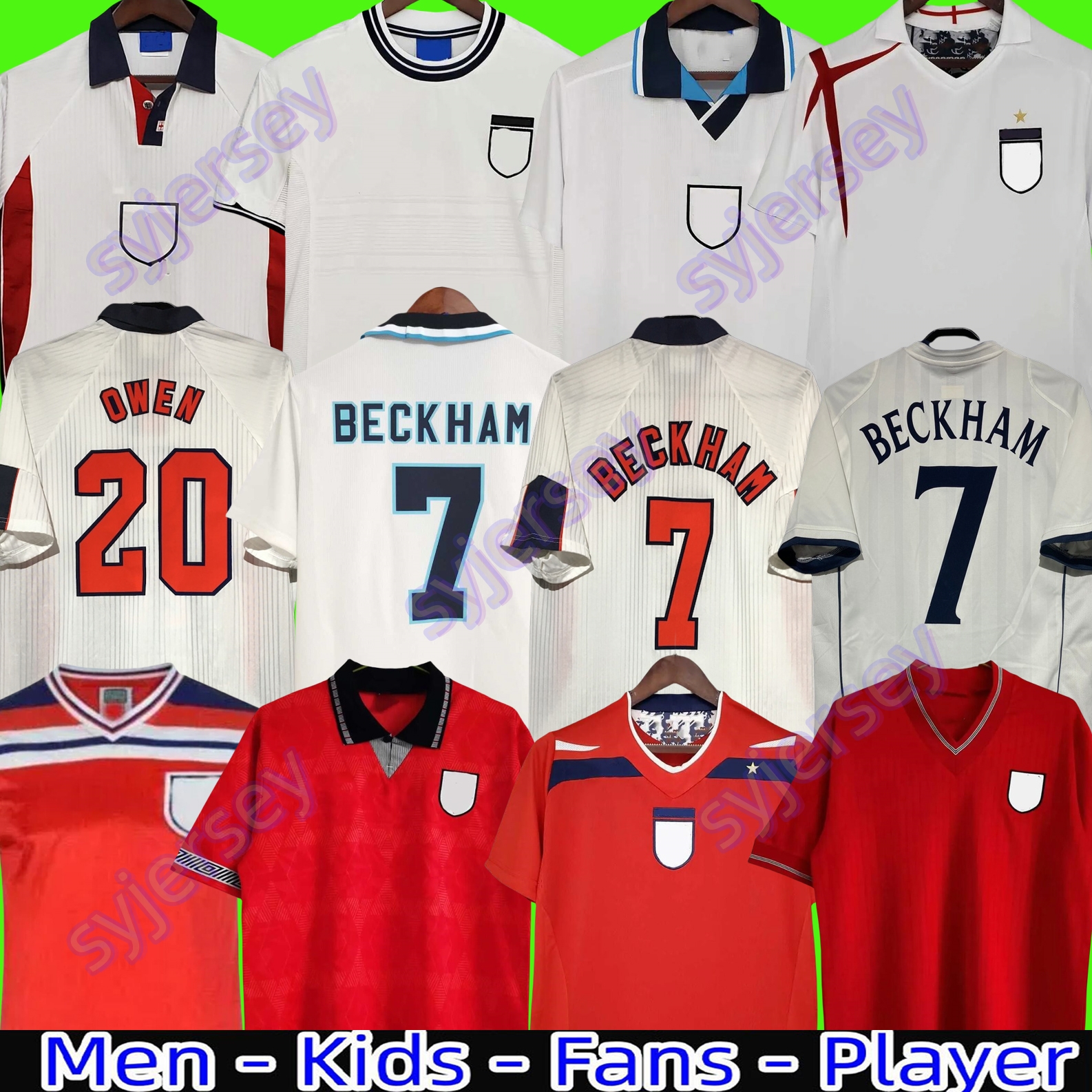 1982 1994 1998 2002 1996 2008 EnGlAND soccer jerseys Blackout kits GASCOIGNE OWEN GERRARD Retro football shirt BARNES 1990 mash up FOWLER ROBSON SCHOLES
