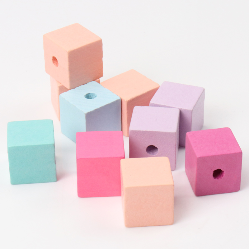 15mm 20mm Mixed Square Pattern Wooden Cube Unfinished Geometric Natural Spacer Beads For Jewelry making DIY 10pcs MT2028