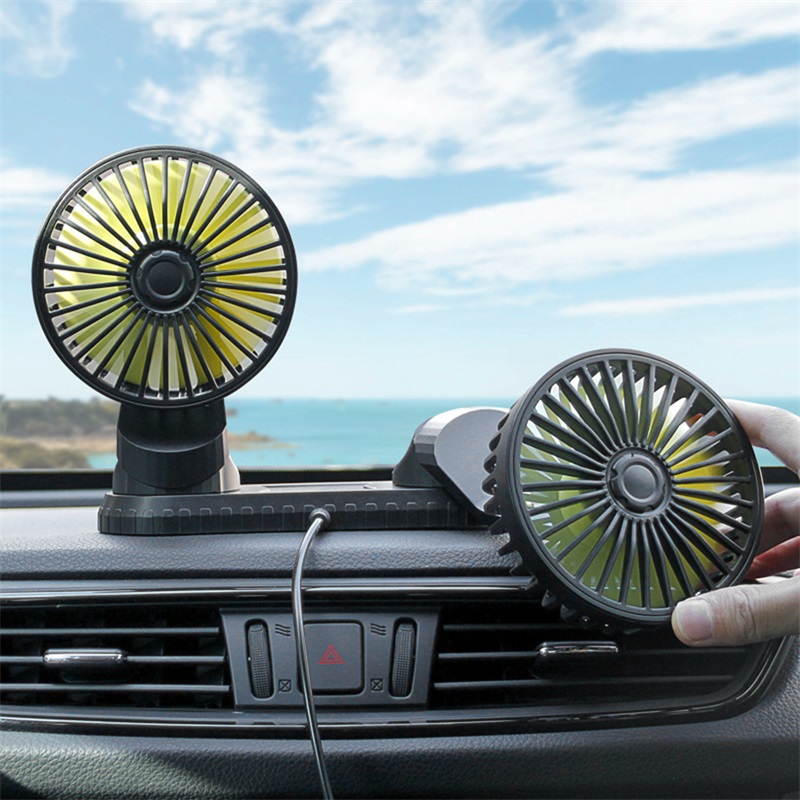 12V/24V 360 Degree All-Round Adjustable Car Auto Air Cooling Dual Head Fan Low Noise Car Auto Cooler Air Fan Car Fan Accessories