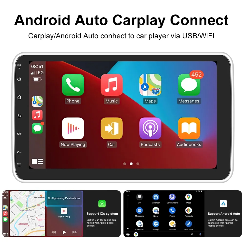 1 Din Android 12 Car Multimedia Player Autoradio Stereo Carplay 10 Inch Touch Screen Video GPS WiFi MP5 Player Auto Radio FM