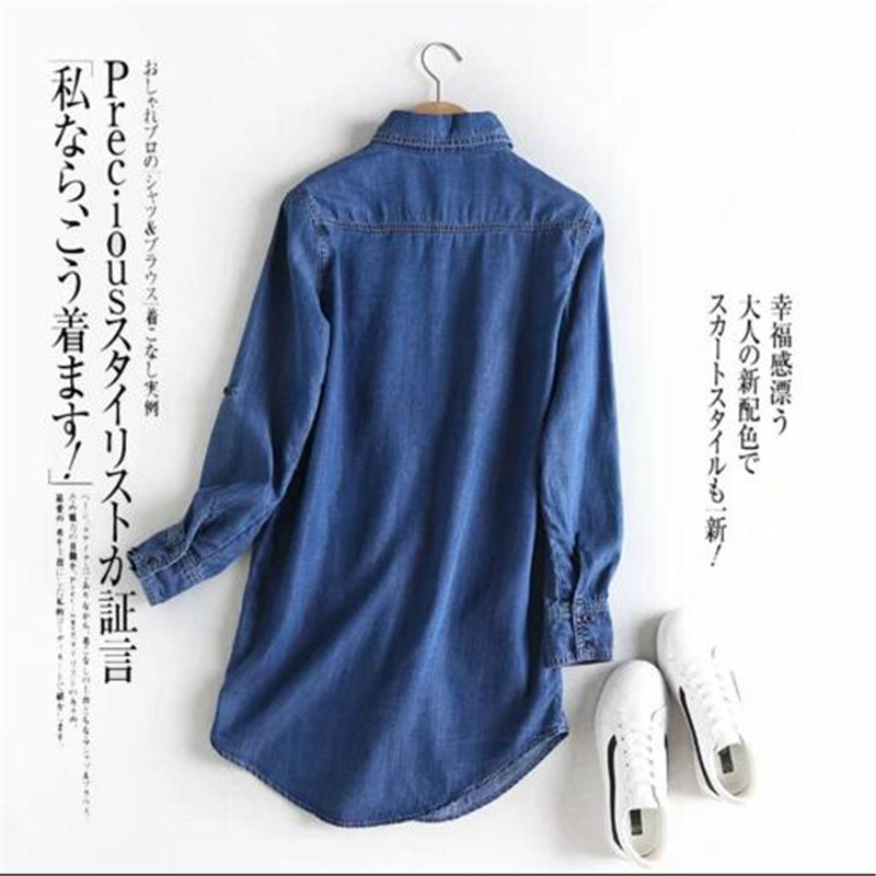 Women Blouse Spring Autumn Casual Shirts Mid-length Long Sleeve Denim Jeans Tops Casual Women Shirt Blusa Mujer Plus Size S~3XL