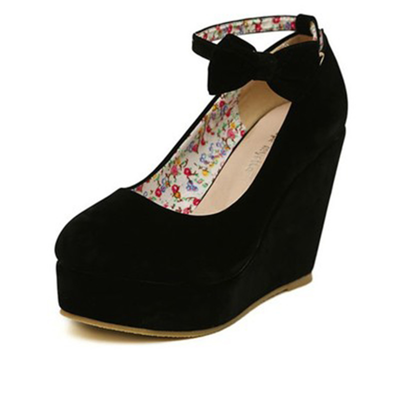 Dwayne Women High Heels Plus Size Platform Wedges Female Pumps Elegant ck Buckle Bowtie Ankle Strap Party Wedding Shoes ae86