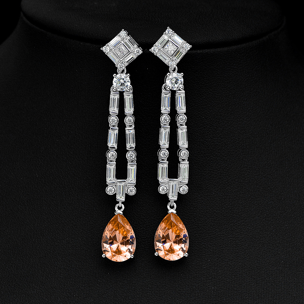 WUIHA Real 925 Sterling Silver Pear 10CT Fancy Vivid Aquamarine Synthetic Moissanite Drop Earrings for Women Gift Drop Shipping
