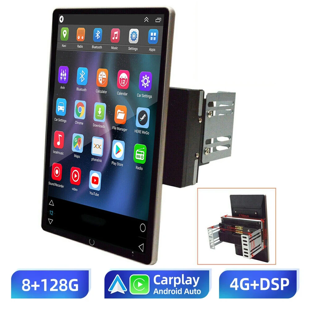 Android 13 10.1 inch Automatic Rotate Car Radio Android Auto Apply Carplay DVD Multimedia Player Car Stereo GPS Universal 2Din