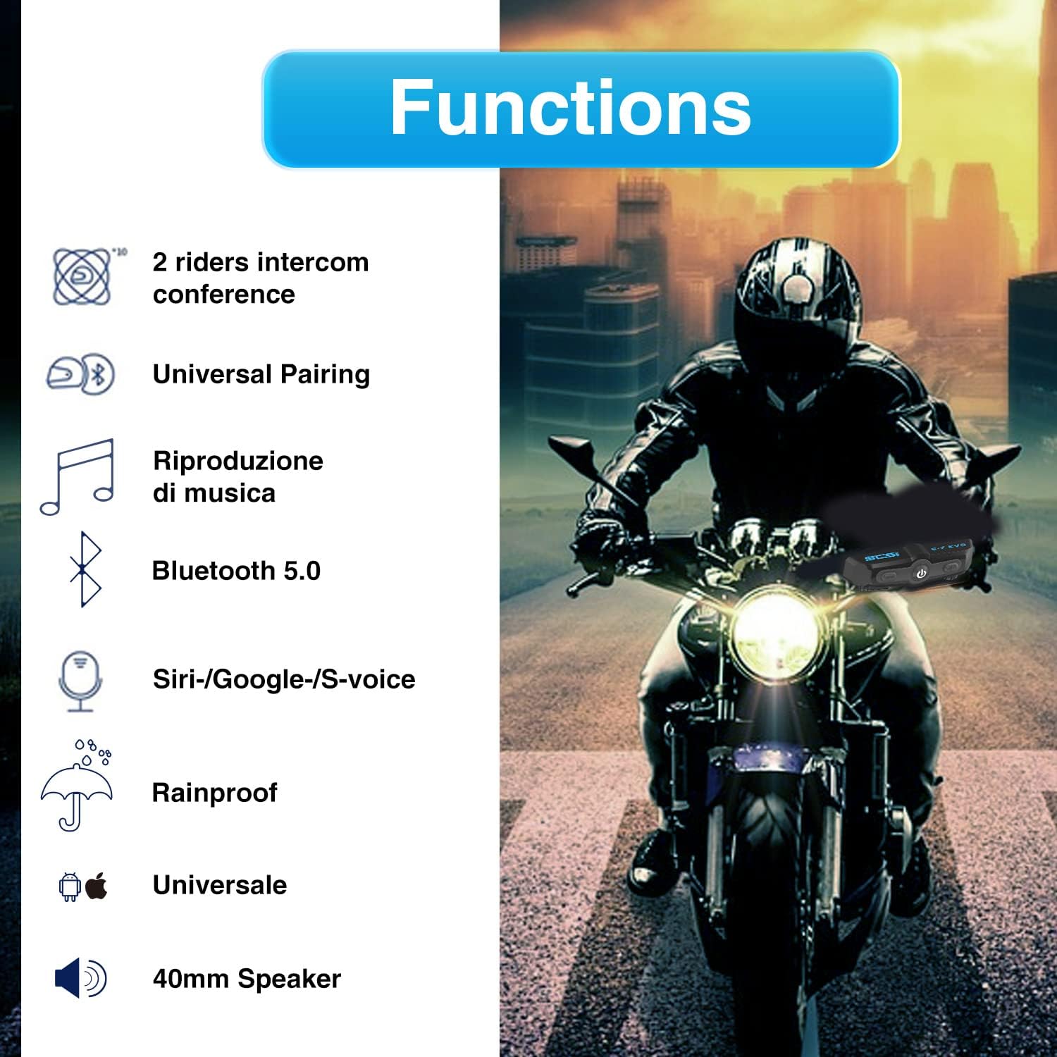 GEARELEC GX6 PRO Motorcycle Bluetooth Helmet Intercom Headset 2 Riders 1000M BT Interphone Communicator Speaker Voice Control