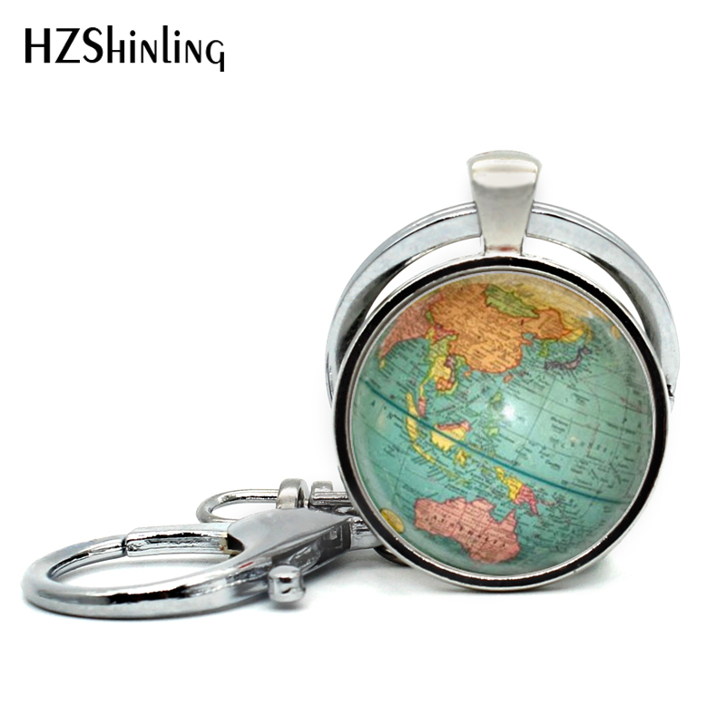 2017 Newest Globe Keychain Handmade World Map Planet Earth Geography Key Chain Glass Dome Keychains for Women