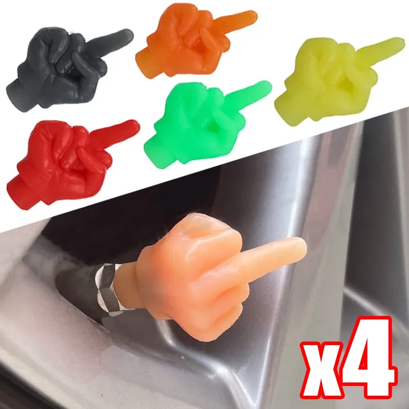 Car Middle Finger Styling Tire Valve Cap Personality Decor Wheel Nozzle Dustproof Waterproof Tyre Valve Stem Caps Accessories