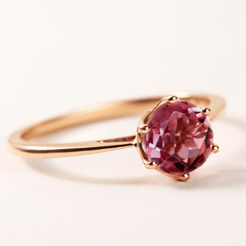 925 Sterling Silver Rose gold Single diamond inlaid round candy light luxury six-claw elegant pomegranate ruby women's ring