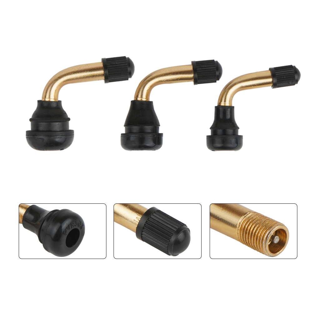 1 Pair Tire Valve Stem PVR70 PVR60 PVR50 PVR40 Bent 45 Degree Angled Brass Stem Snap-in Rubber Base for Scooter Motorcycle Moped