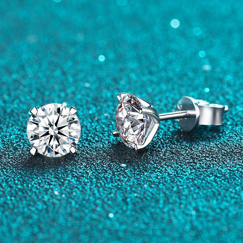 Real Moissanite Stud Earrings Women 18K White Gold Plated 925 Sterling Silver 4 Prong Brilliant Diamond Fine Jewelry Ear Studs