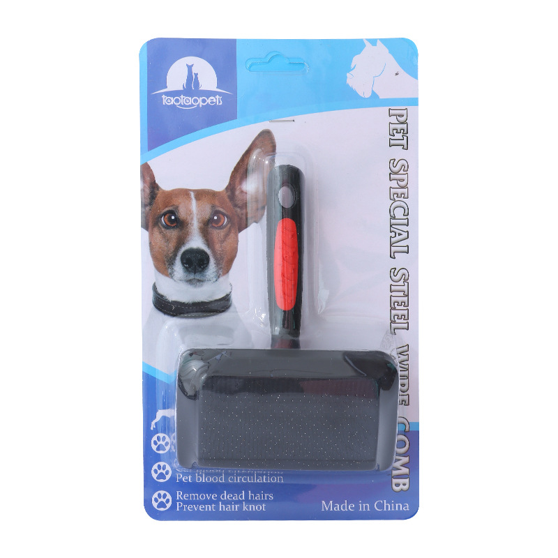 Dog Comb Curved Black Handle Red Footprint Pet Pin Comb