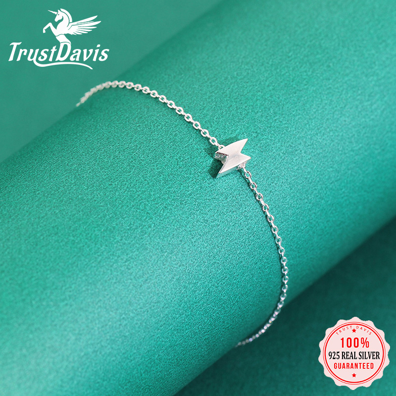 TrustDavis Minimalist 100% 925 Sterling Silver Cute Mini Lightning 16cm Bracelet For Women Girls Lady Birthday Gift DS1895