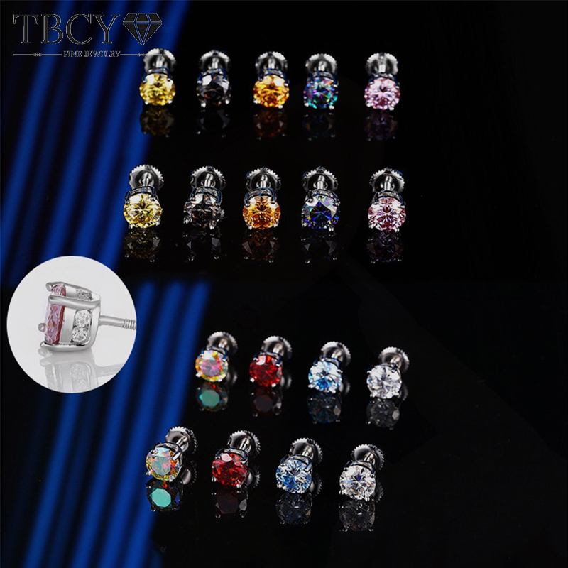 TBCYD 0.3-2CT Multicolor Moissanite Screwback Earrings For Women S925 Silver Classic Four Claw Ear Studs Luxury Wedding Jewelry