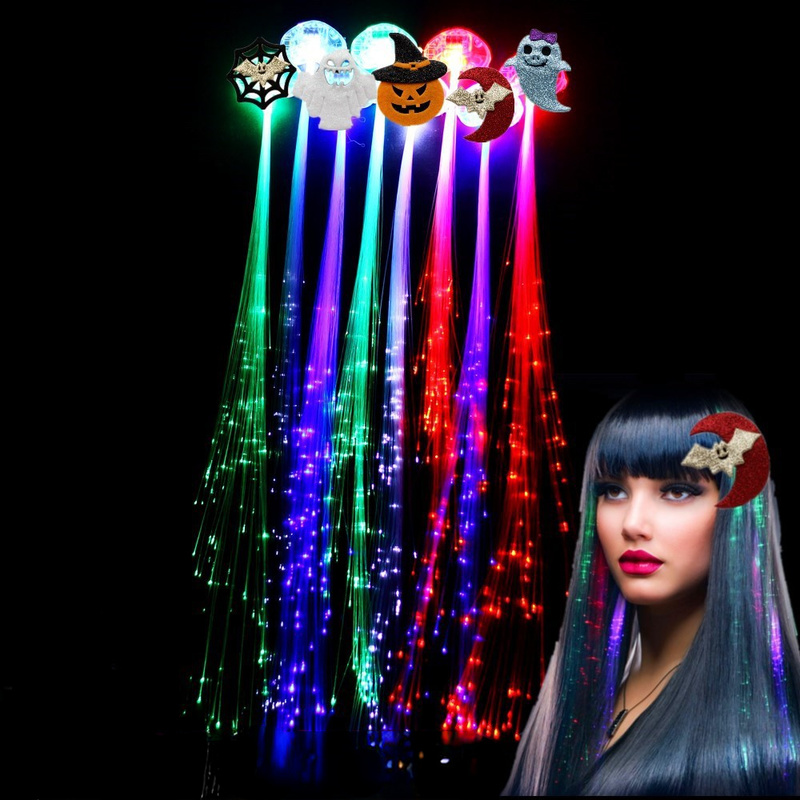 Women Girl LED Hairpiece Clip Luminous Wig Barrettes Flash Fiber Optic Braid Light pin Party Wedding Christmas navidad