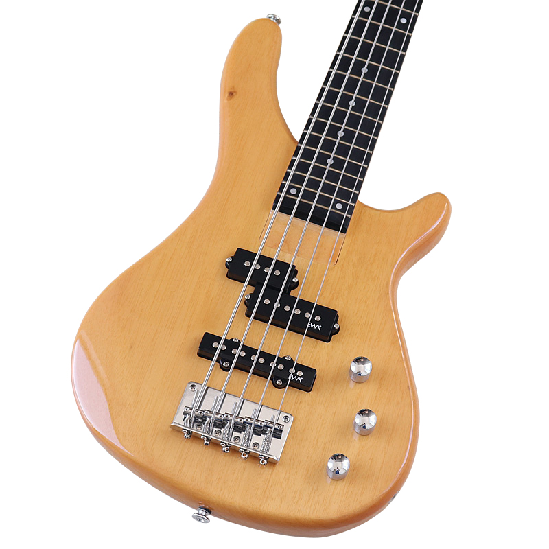 Natural Active 5 String Bass Guitar 43 Inch Electric Bass Guitar 24 Frets Solid Okoume Wood Body with Canada Maple Neck