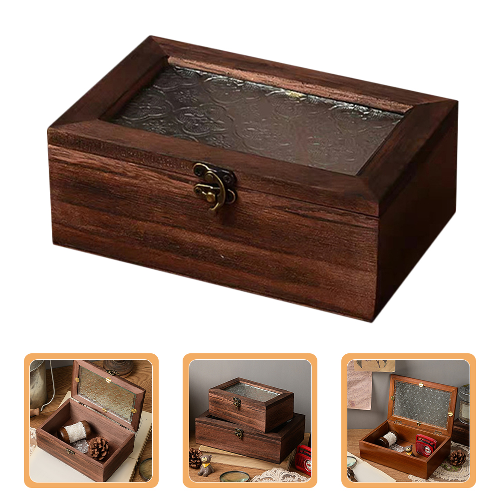 Wood Jewelry Storage Box Trinket Jewelry Case Jewelry Organizer with Glass Window
