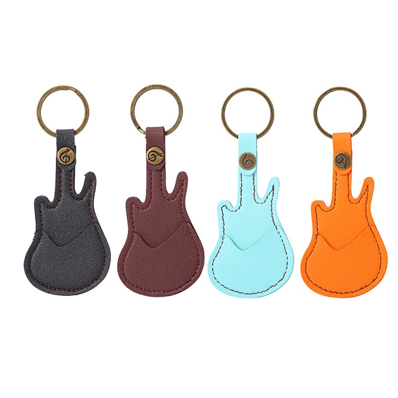 Guitar Pick Holder Leather Plectrum Case Bag Keychain Guitar Shape Guitar Picks String Instrument Accessories Excluding Pick