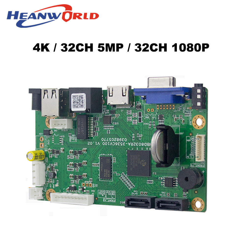 4K 32CH 5.0MP 1080P H.265/H.264 NVR Board Video DVR Recorder Security Surveillance HI3536C 2 SATA Ports Audio Out
