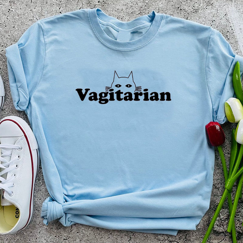 Womens Vagitarian Lesbian Shirt Funny Gay Pride Tshirt LGBT Feminist Cute Pussy Cat Rainbow Tshirt Causal T Shirt Women Gai