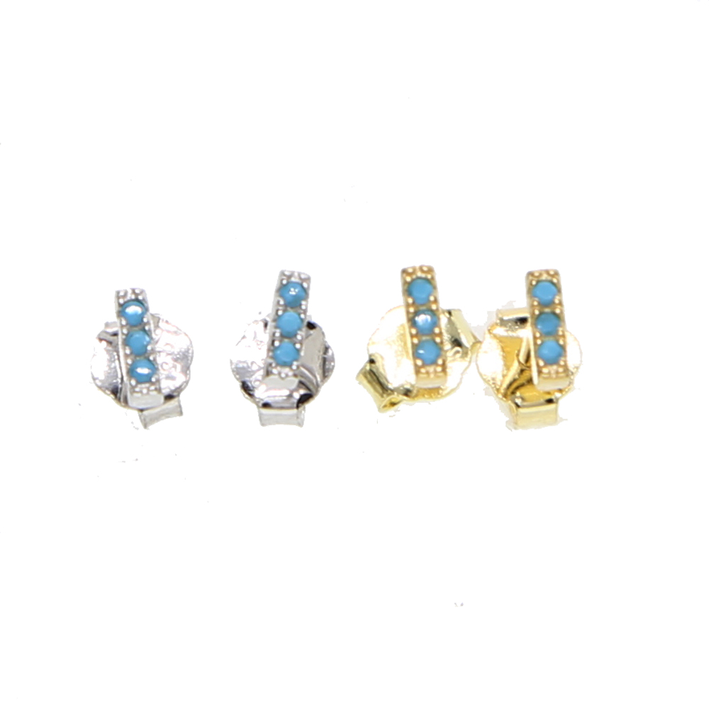 Summer Girl Real 925 Sterling Silver Turquoises Stud Tiny Earring Cute Jewelry Bar Earring Blue Three Cz Gold Silver Color