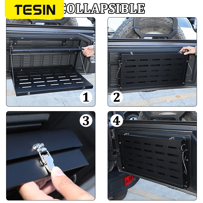 TESIN Tailgate Table Rear Door Foldable Shelf Storage Rack Bracket Off-Road Travel For Jeep Wrangler JL 2018 2019 2020 2021 2022