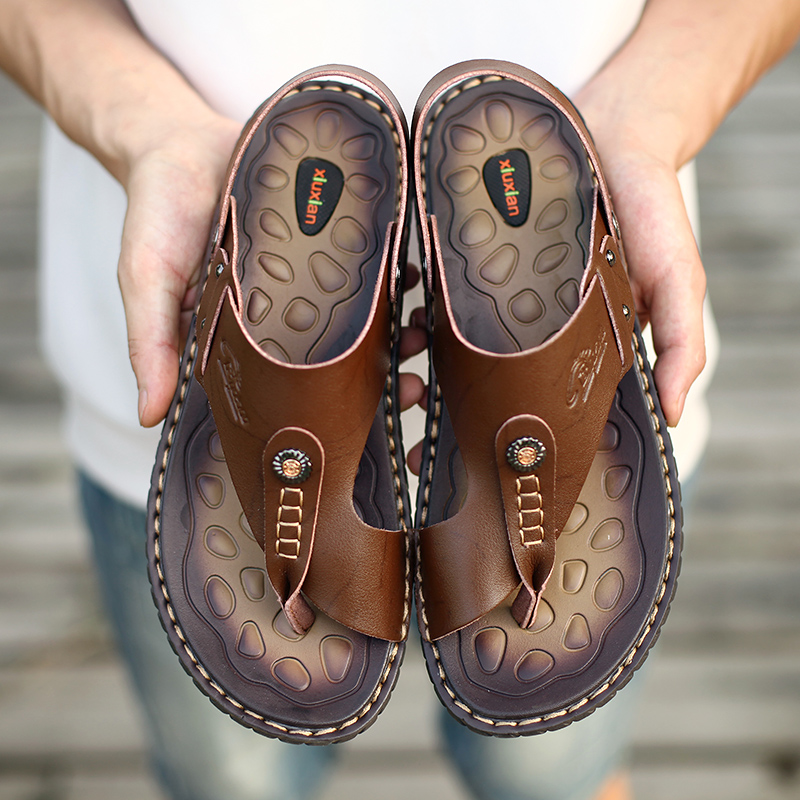 Summer Leather Men's Handmade Shoes Slippers Brand Men Moccasins Beach Sandals Sneakers 4 434ab