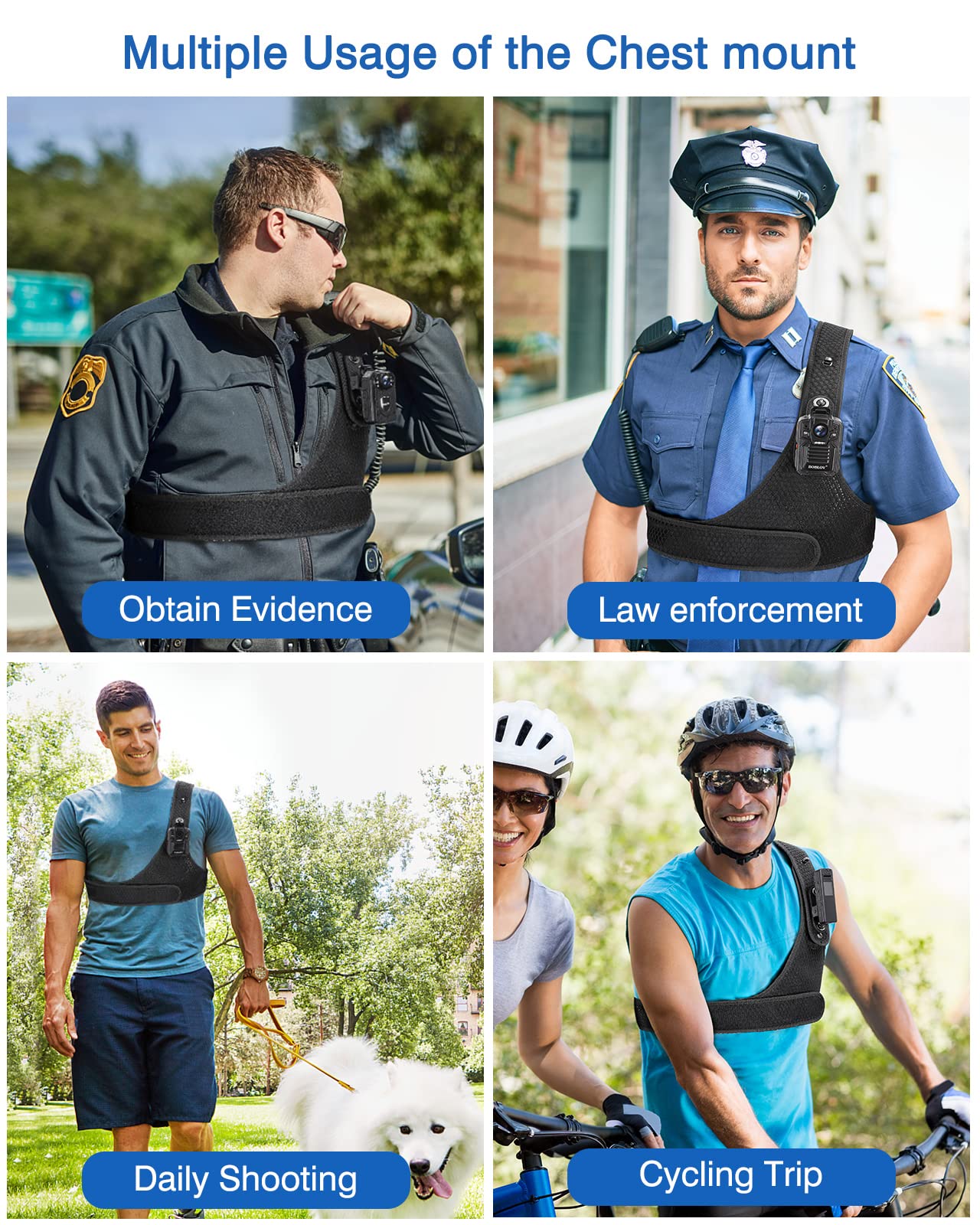 BOBLOV Body Camera Chest Vest Durable Shoulder Single Vest for All Body Camera Velcro Wearing with Adjustable Size N9 KJ21 M5