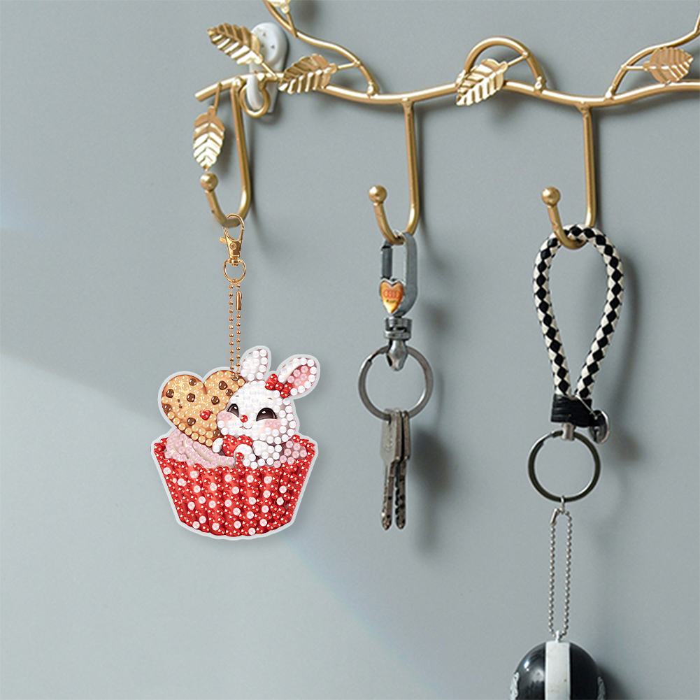 6 Pcs Double Sided Diamond Art Keyring Koala Rhinestone Painting Keychain Pendant Penguin for Birthday Crafting Home Party Decor