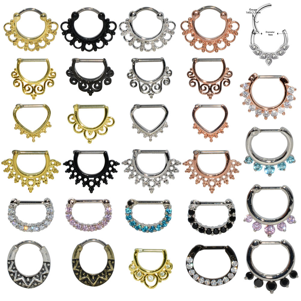 1pcs 16G Surgical Steel Indian Nose Septum Rings Women Crystal Ear Helix Clicker Piercings Earring Septums Hoop Piercing Jewelry