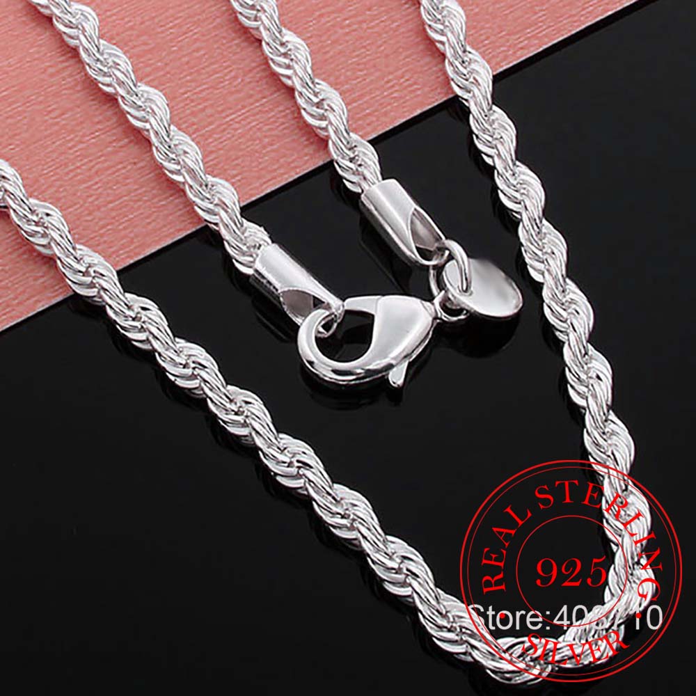 4mm Twisted Chain 925 Sterling Silver Necklace Pendant For Women Men Vintage Jewelry Hot Sale