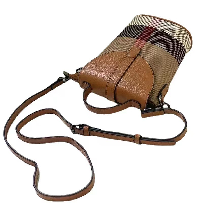 Urban minimalist atmospheric and niche design new women bags light imported plaid leather canvas contrasting color crossbody single shoulder phone bag