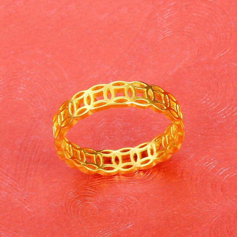 MxGxFam Round Hollow Rings Jewelry For Women Classic 24 k Pure Gold color Original Design