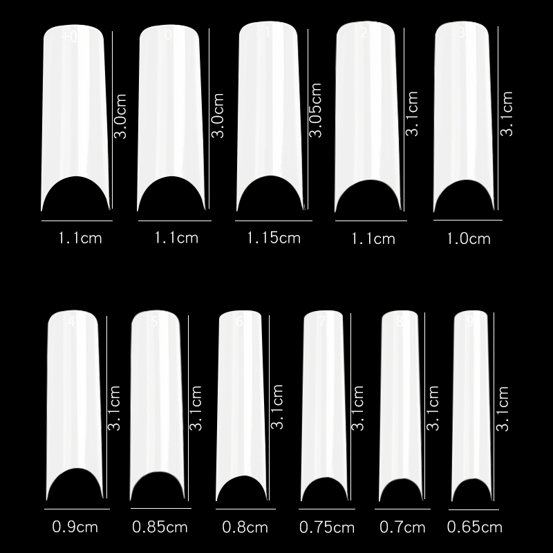500/550 pcs Bagged Water Pipe Tips False Nails Half Cover French Acrylic ABS For Manicure Fingers Set C Curve 10 Sizes Tips Kit