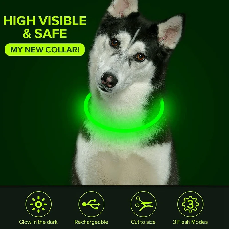 USB Rechargeable Led Light Collar Outdoor Dog Walking Loss Prevention Collar Detachable Glowing Pet Collar for Dog Dogs Products