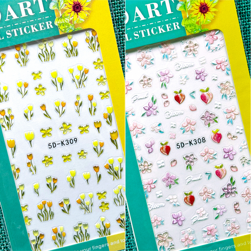 5D Daisy Embossed Nail Stickers Love Heart Flower Lace Elegant Manicure Engraved Transfer Slider Summer Nail Accessories Decals