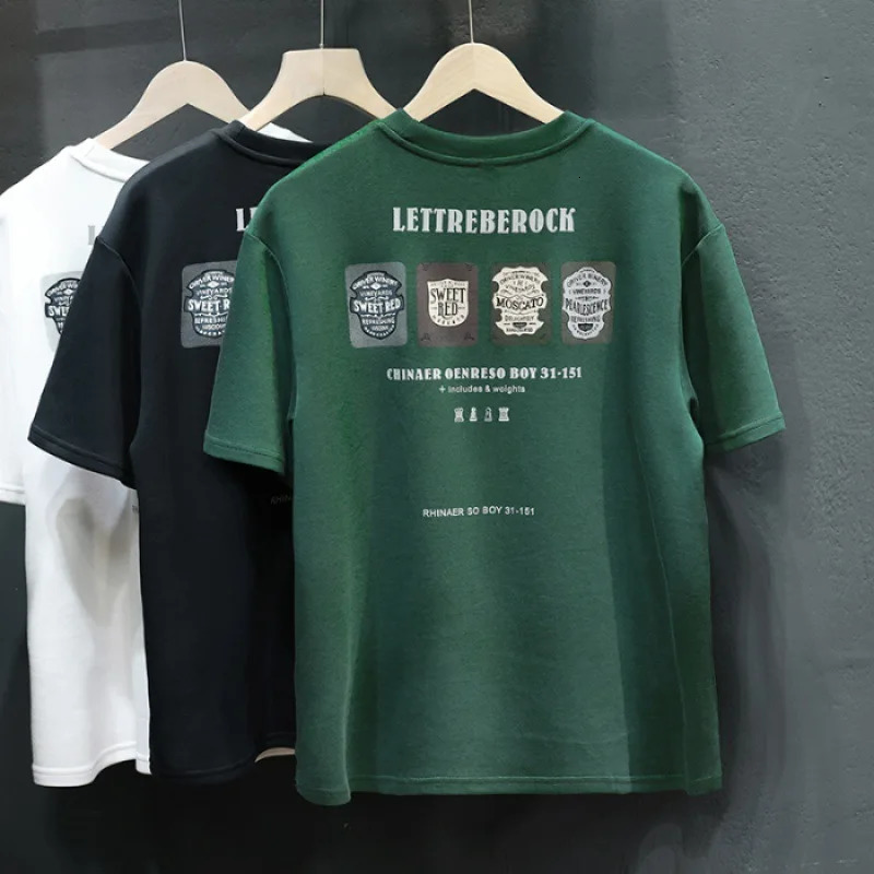 Summer ShortSleeved Tshirt Boys 2024 Street American Style Trend Loose Leisure AllMatching Printed Crew Neck Top 240627