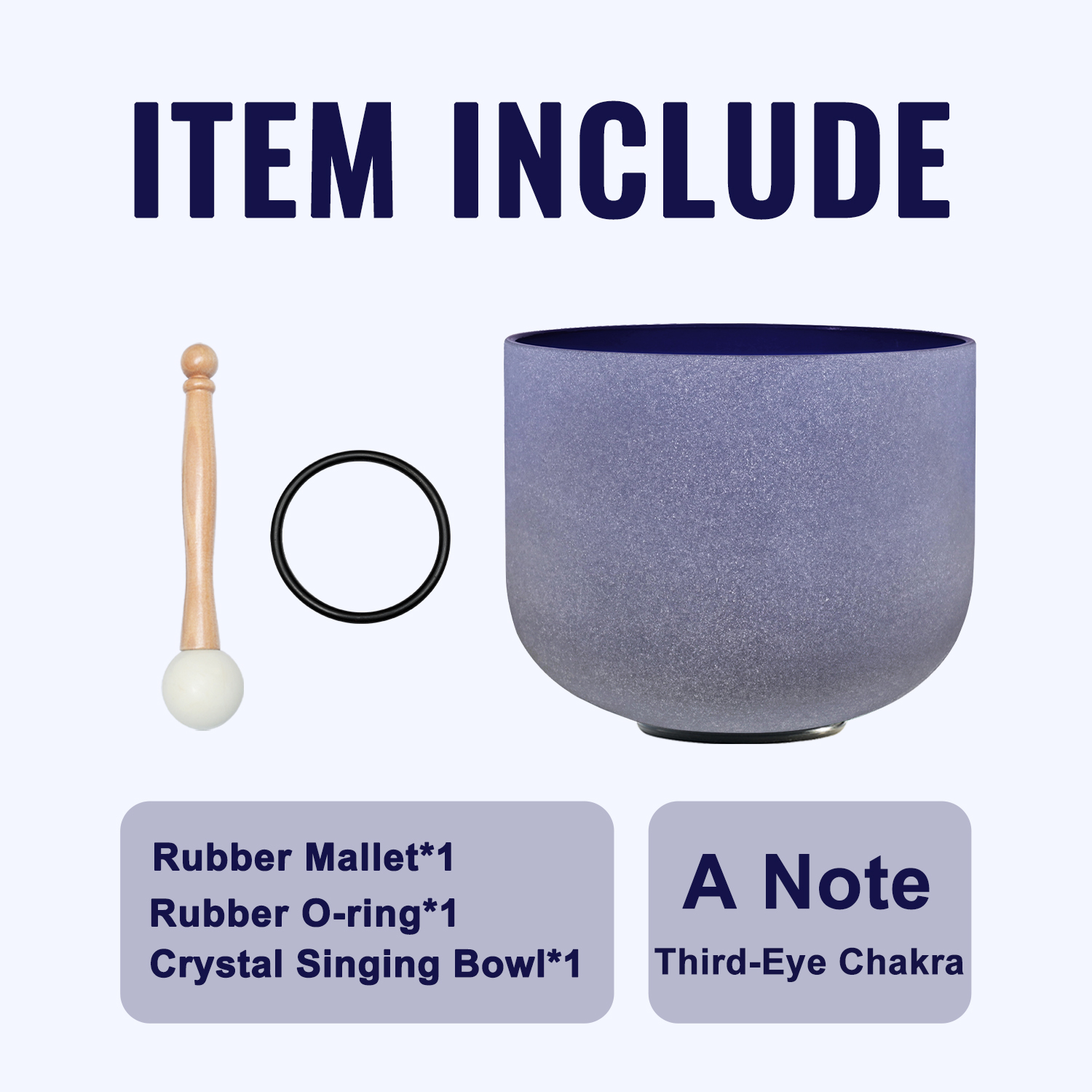 CVNC 8 Inch 432Hz Note A Third Eye Chakra Indigo Color Frosted Quartz Crystal Singing Bowl
