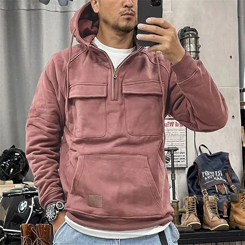 Men Tactical Sweatshirt Quarter Zip Cargo Pullover Hoodies Workout Gym Sports Running Outdoor Winter Jackets 240620