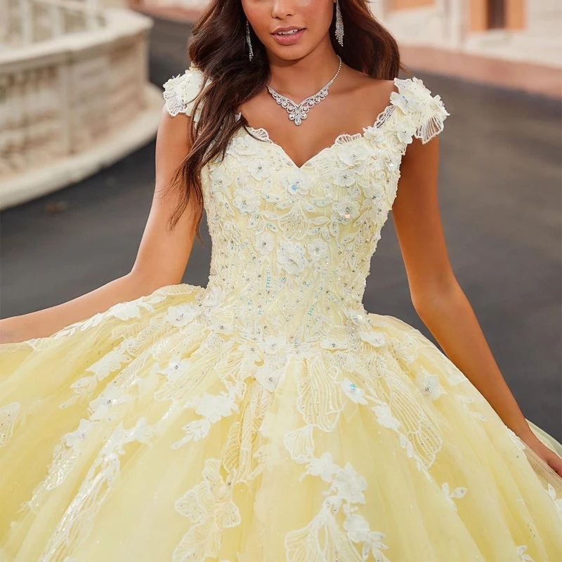 Yellow Quinceanera Dresses 2025 Princess Party Ball Gown Lace Appliques Beads Gorgeous Pageant Vestidos De 15 Anos Open Back