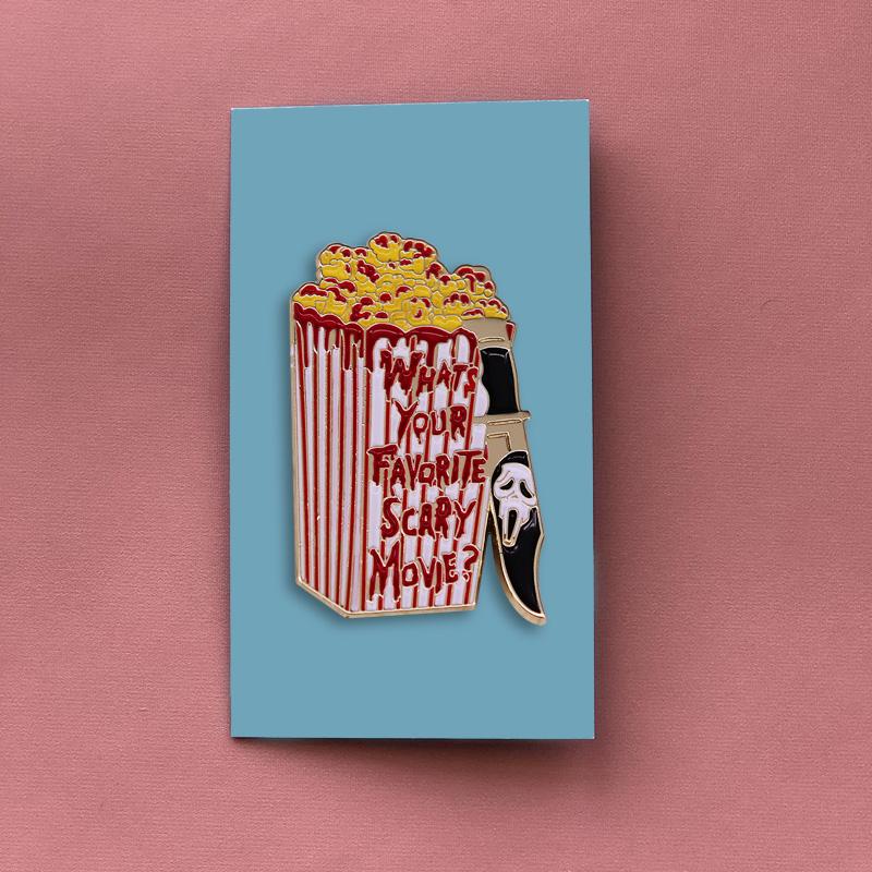 Scream Scary Movie Ghostface killer knife bloody Popcorn enamel pin Wes Craven horror movie brooch