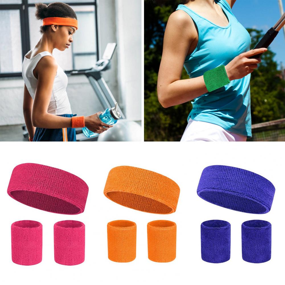 Sports Headband Sweat-absorbing Hair Band Soft Stretchy Workout Wrist Wrap Wrist Wrap Set Moisture-wicking Sports Sweatband