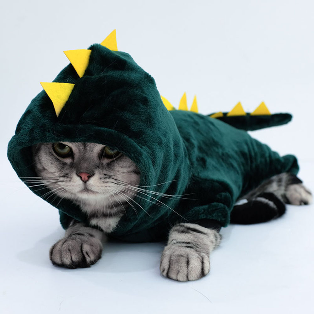 Halloween Cat Costume Dinosaur Cat Hoodies Small Dog Warm Jacket Cat Christmas Costume Pet Clothes for Puppy Kitten Red Green