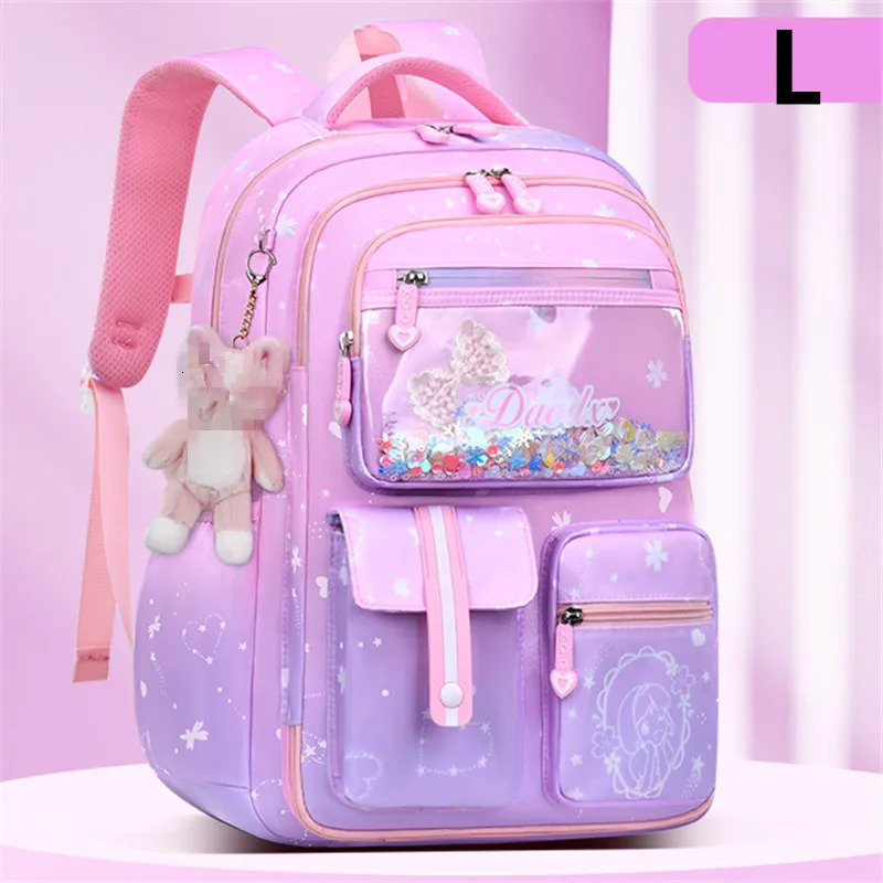 Primary Bow Knot Schoolbag With Rabbit Pendant For Girls Orthopaedics Kids Backpack Kawaii Waterproof School bag Nylon Backpacks 240621